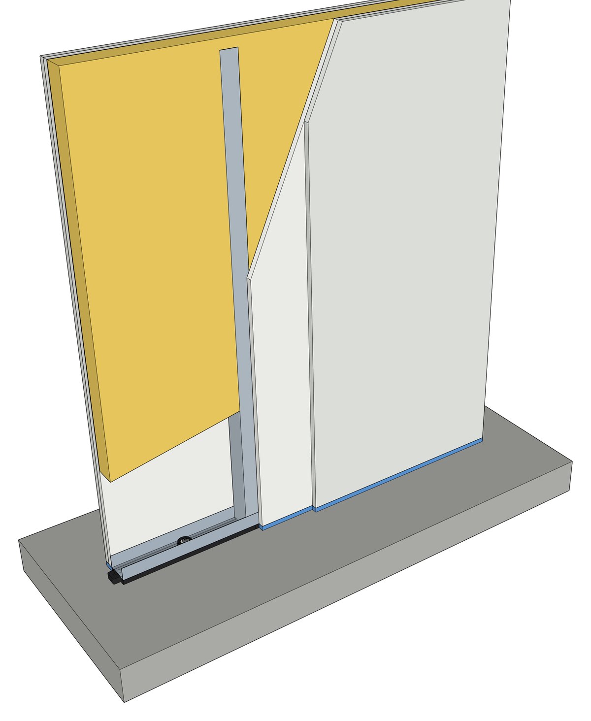Parede de drywall com guia e montante de 48 mm sobre a Isoguia 48