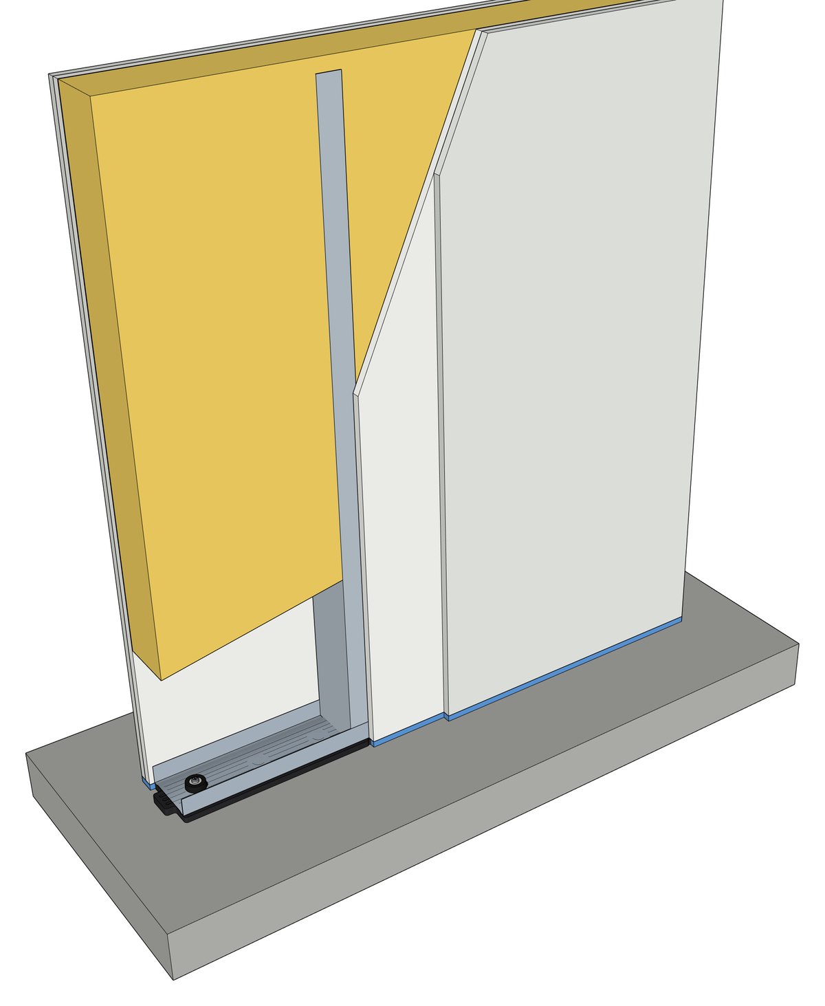 Parede de drywall com guia e montante de 90 mm sobre a Isoguia 90